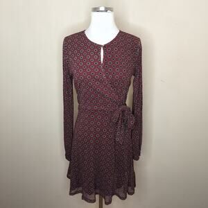 Michael Kors Long Sleeve Dress Faux Wrap Mesh Floral Medallion